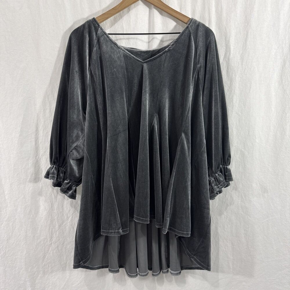 Umgee Silver Grey Velvet Babydoll Flare Tunic Top Womens Sz XL Boho Glam Party